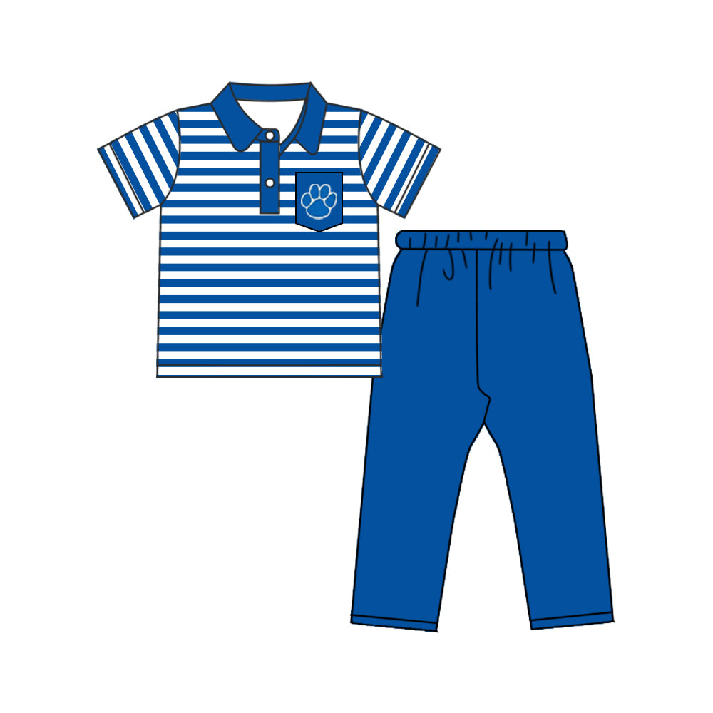 Baby Boys UK Blue Short Sleeve Shirt Top Legging Clothes Sets Preorder(moq 5)