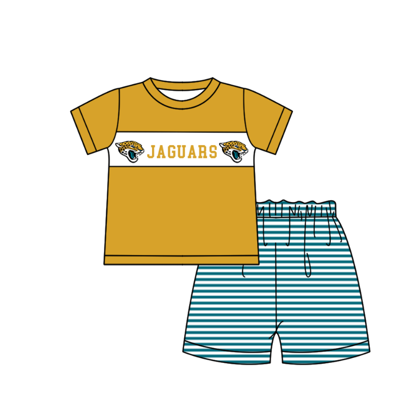 Preorder (moq 5)Baby Boys Short Sleeve Jaguars Top Stripe Shorts Team Clothes Sets