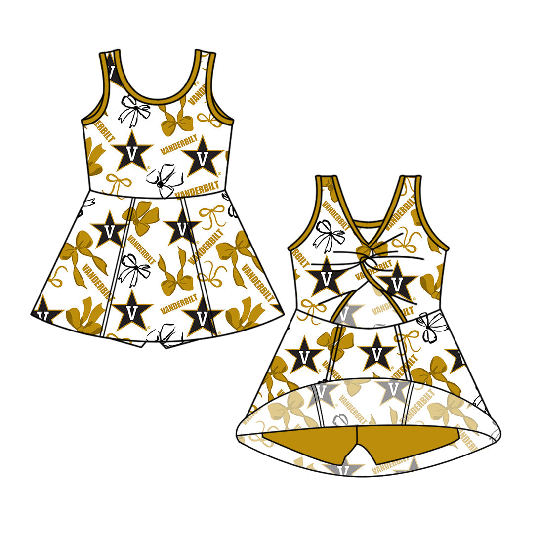 Preorder (moq 5)Baby Girls Sleeveless Bows Vanderbilt Team Shorts Knee Length Dress