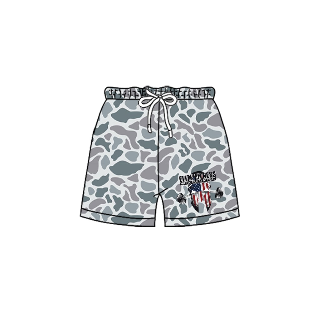 Preorder (moq 5) Adult Men Grey Camo Logo Summer Shorts Bottoms