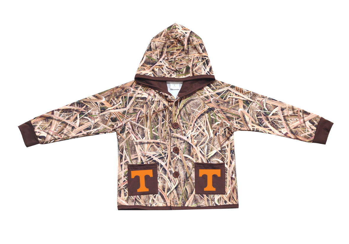 Preorder (moq 5)Baby Boys Khaki Leaves Camo Orange T Pockets Team Button Hoodie Jackets Top