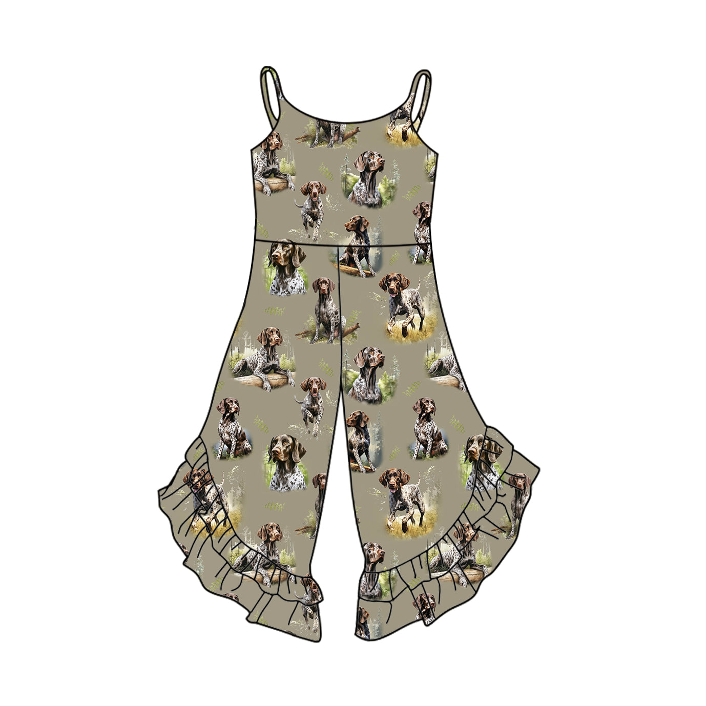 Preorder (moq 5)Baby Girls Dog Hunting Bell Pants Straps Jumpsuits