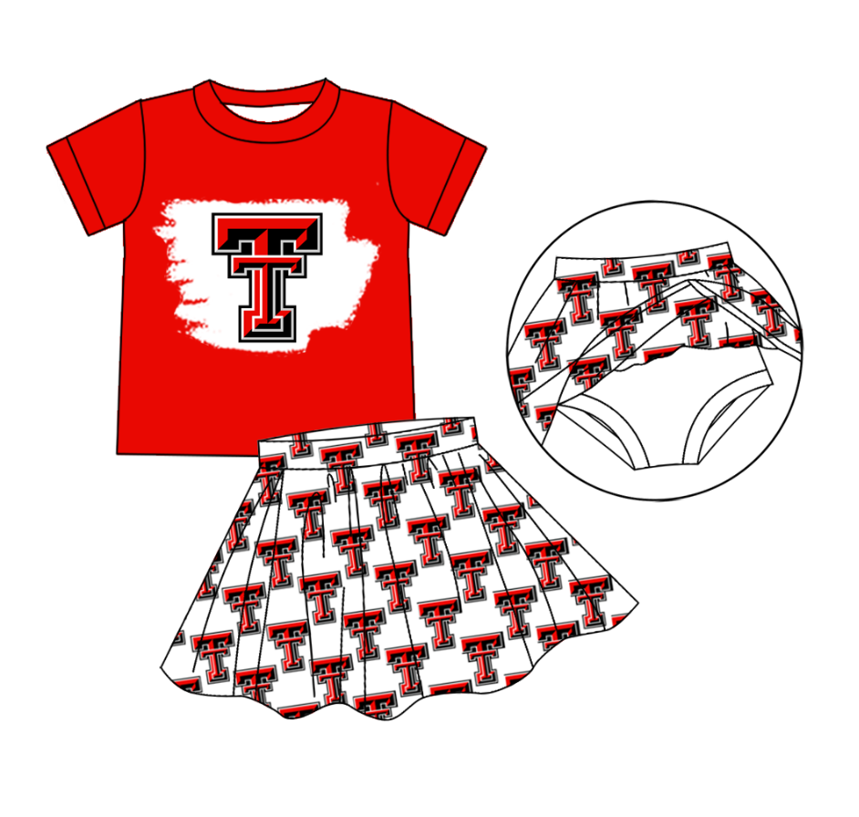 Preorder moq 5 Baby girls Red team Tee Shirts Skorts Clothes Sets