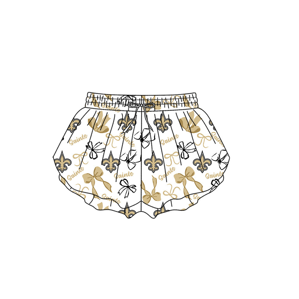 Preorder (moq 5)Baby Girls New Orleans Saints Bows Team Ruffle Shorts Bottom