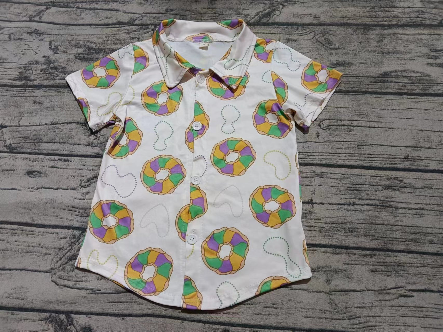 Preorder moq 5 Baby Boys Short Sleeves Colorful Donuts Button Shirts Top