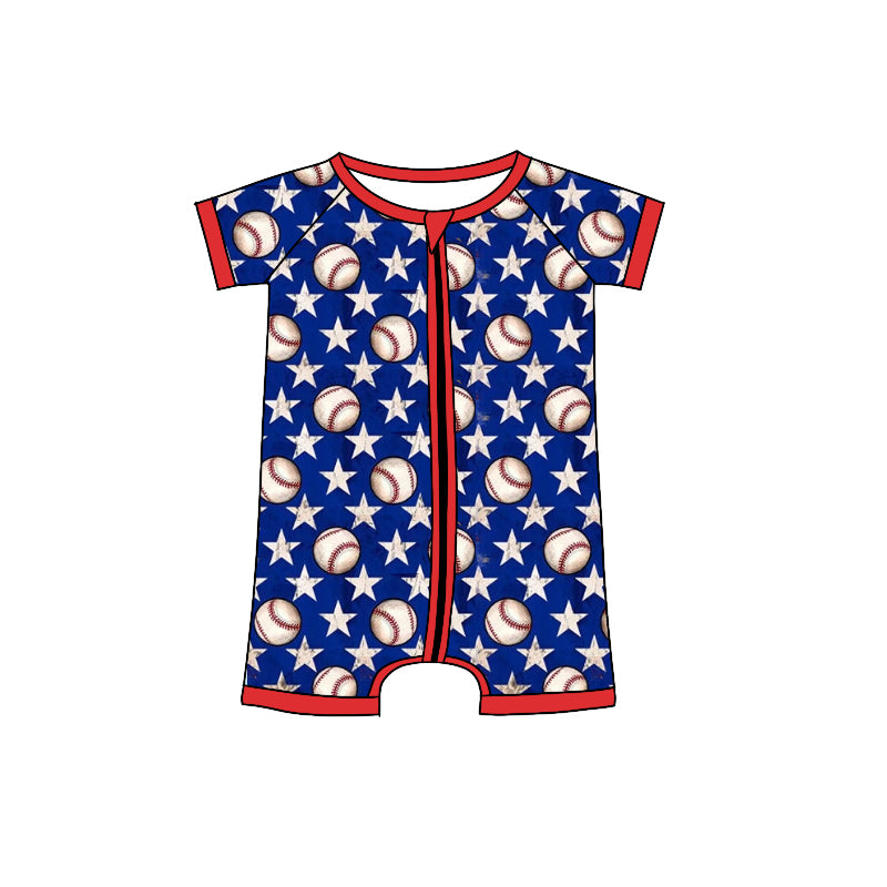 Baby Infant Boys Short Sleeve Stars Baseball Zip Summer Rompers preorder(moq 5)
