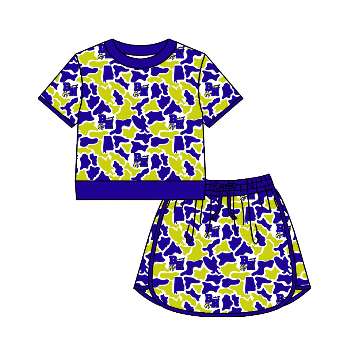 Preorder (moq 5)Baby Girls Colorful Camo Shirt Top Skirt Short Team Clothes Set
