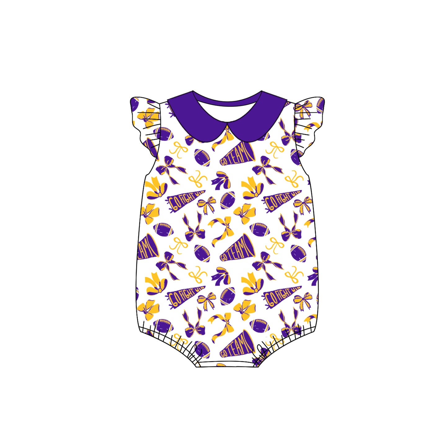 preorder(moq 5)Baby Infant Girls Purple Team Bow Flutter Sleeve Rompers