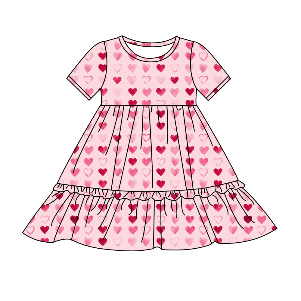 Preorder (moq 5)Baby Girls Valentines Red Hearts Knee Length Dresses