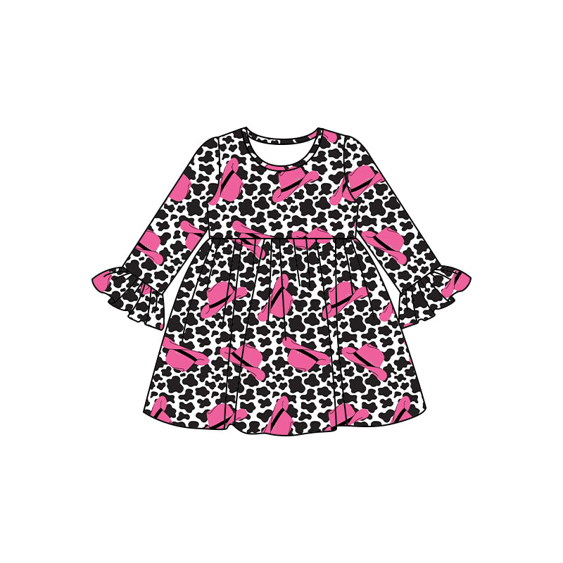 Baby Girls Western Cow Print Hats Knee Length Dresses preorder(MOQ 5)