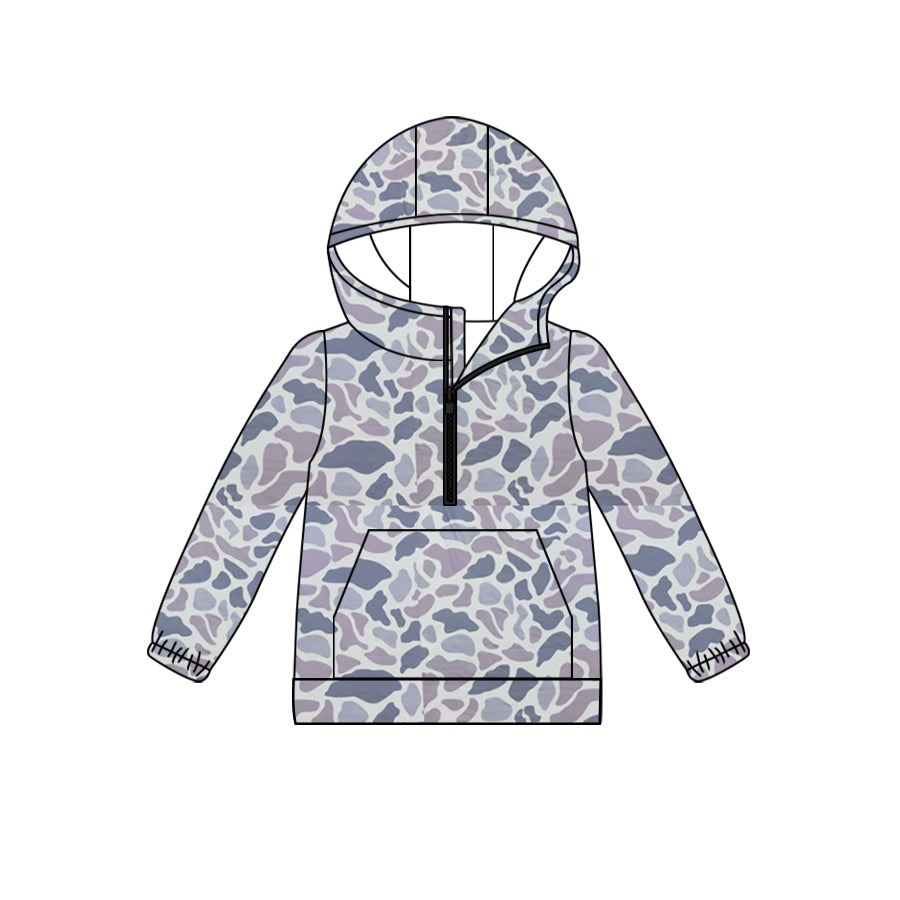 Preorder(moq 5)Baby Girls Boys Grey Camouflage Hunting Long Sleeve Hoodie Hooded Tops