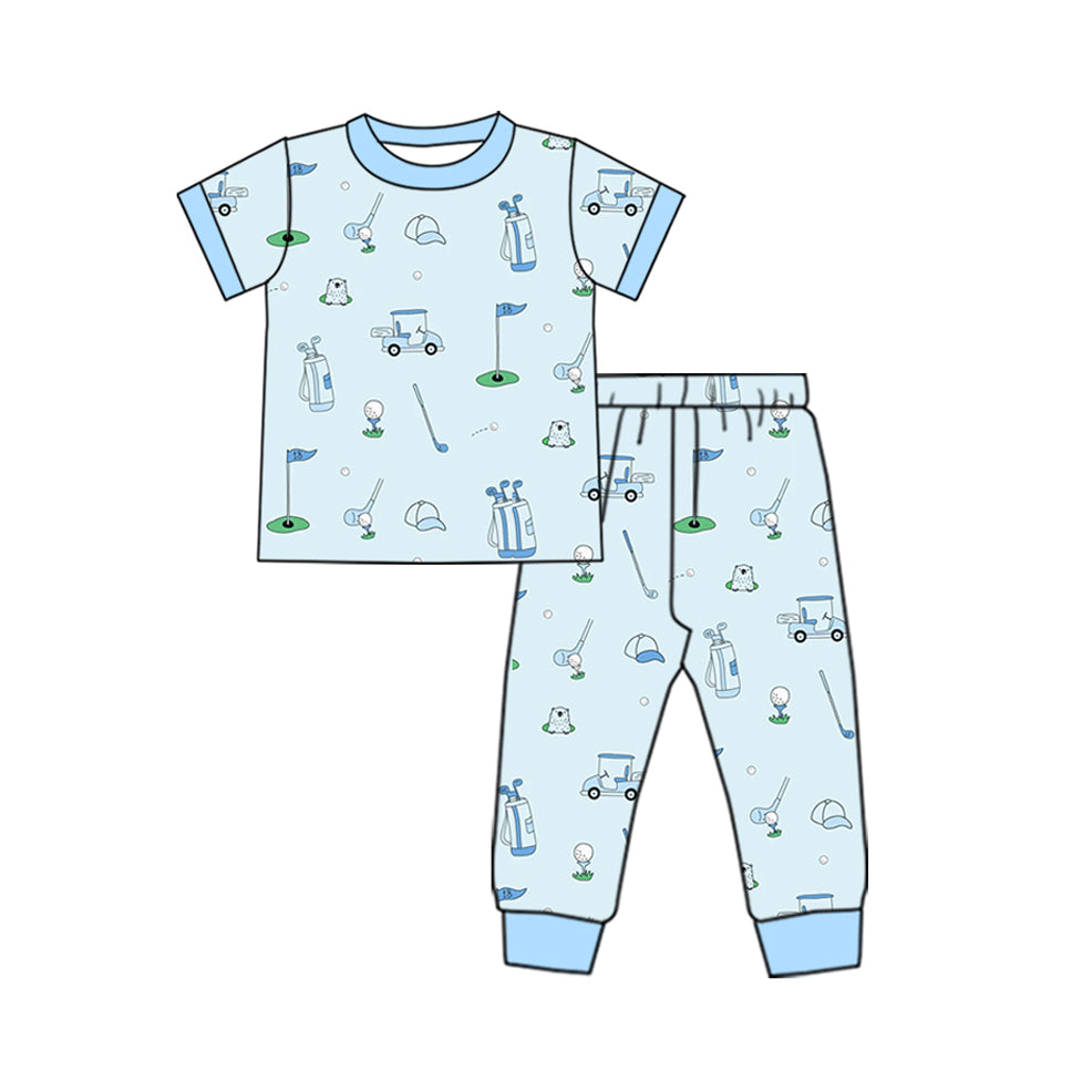 Baby Boys Blue Golf Top Pants Pajamas preorder(MOQ 5)
