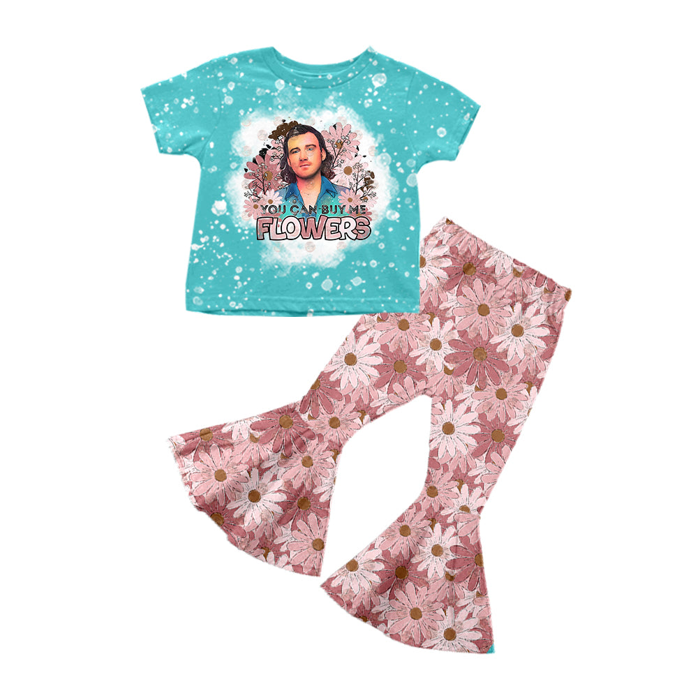 Baby Girls Singer Western Tee Top Flowers Bell Pants Clothes Sets preorder(moq 5)