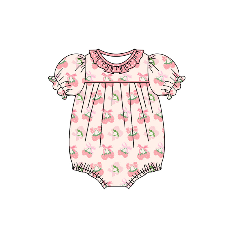 Baby Infant Girls Pink Strawberry Ruffle Buttons Rompers preorder(moq 5)