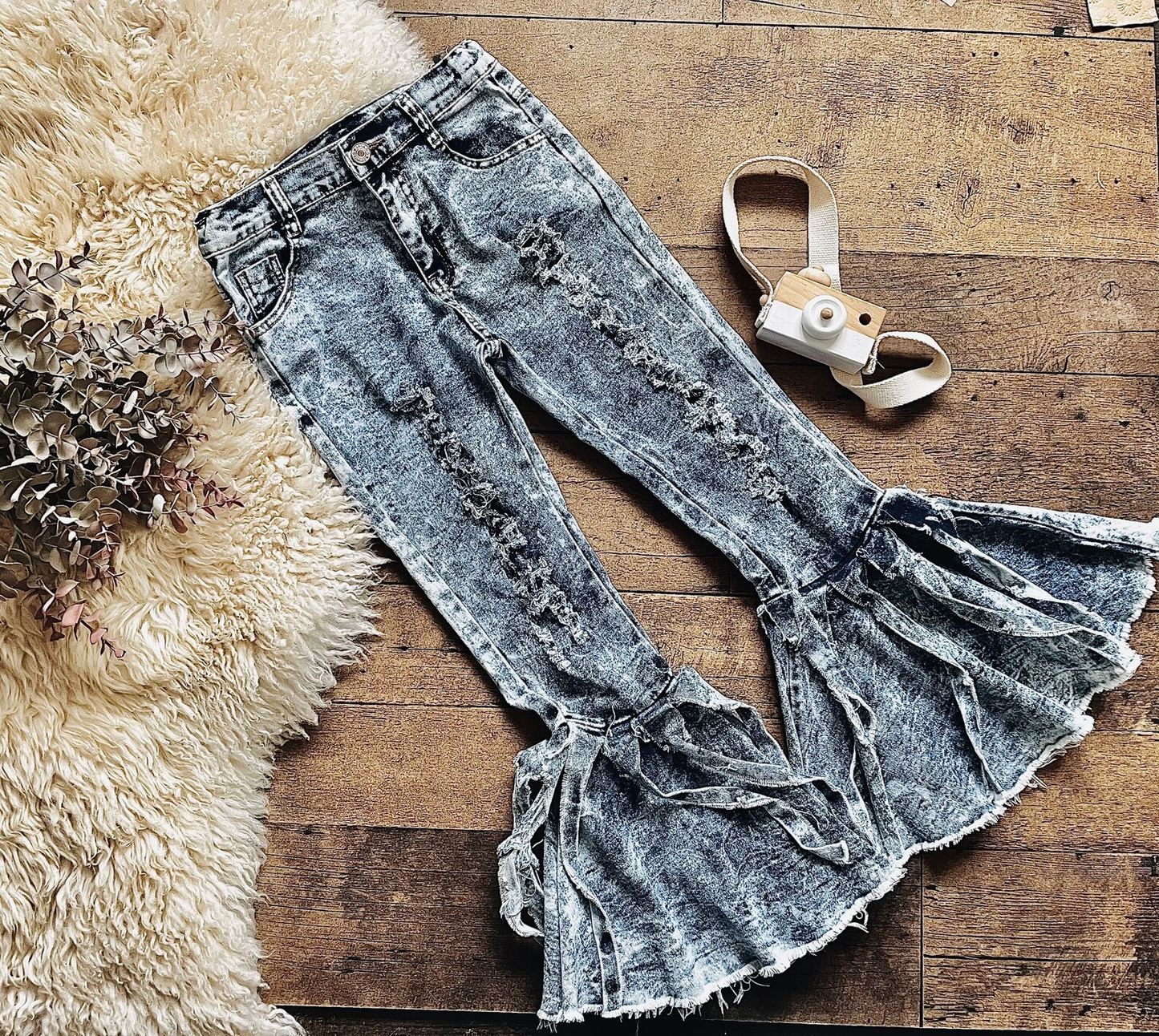 Tassel ruffle bell denim jeans pants