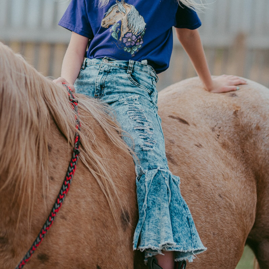 Tassel ruffle bell denim jeans pants
