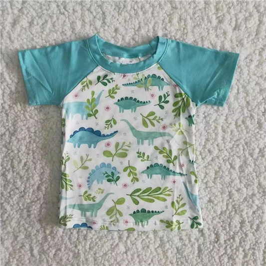 Baby boys blue dinosaur short sleeve raglan tee shirts tops
