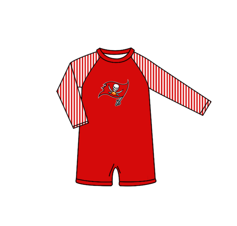 Preorder moq 5 Baby Boys Red Stripe Long Sleeve Tampa Bay Team Swimsuits