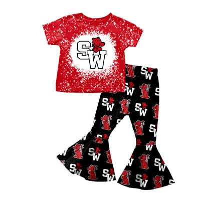 Baby Girls SW Red Team Shirt Bell Bottom Pants Clothes Sets Preorder(moq 5)