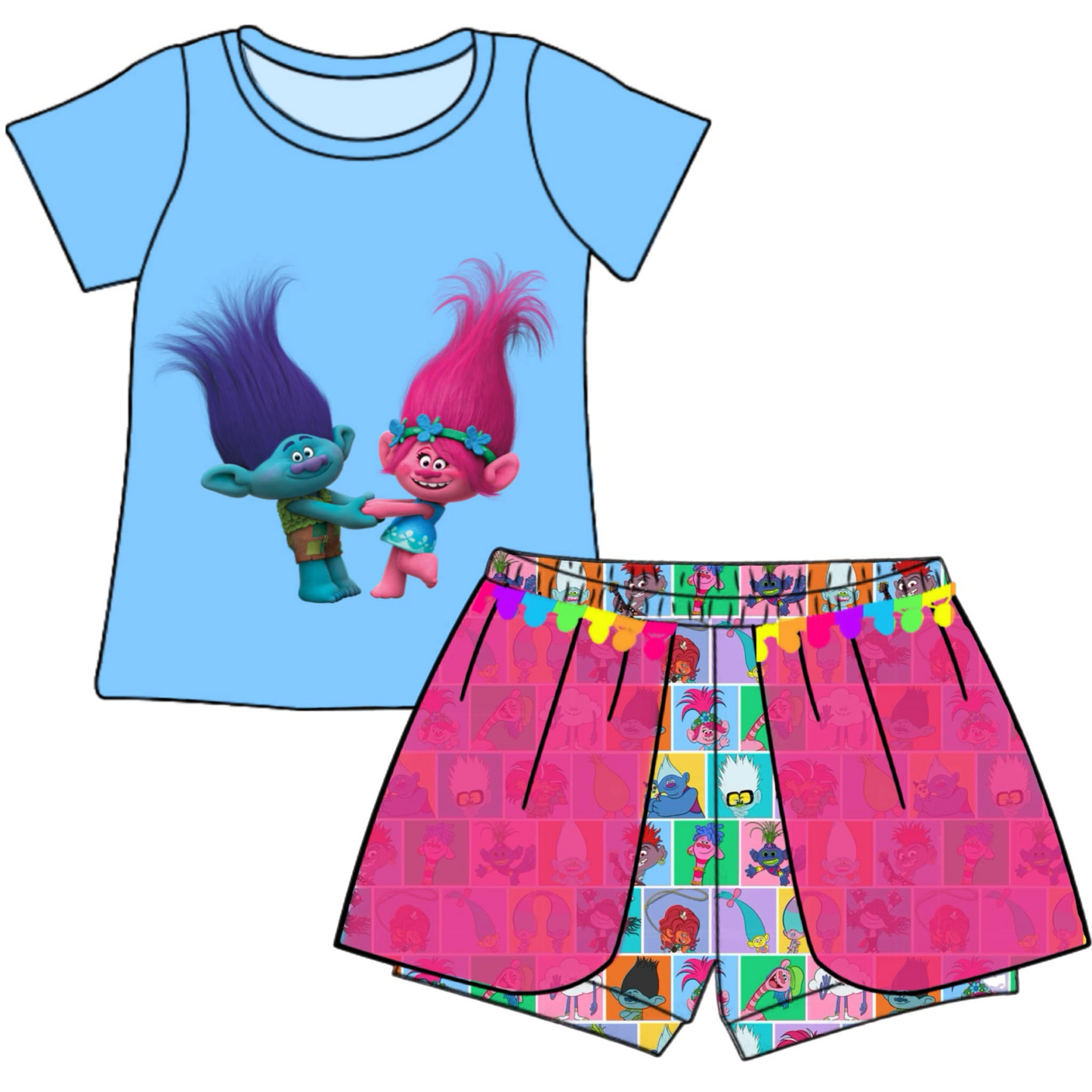 Baby Girls Monster Hair Shirt Shorts Summer Clothes Sets preorder (moq 5)
