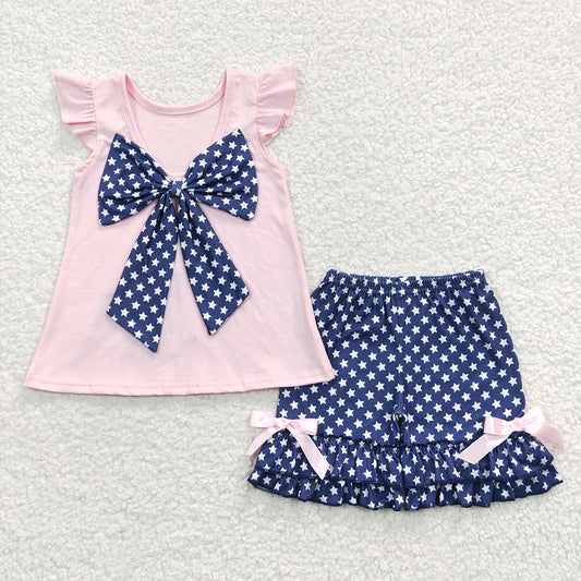 Baby Girls 4th Of July Dog Pink Ruffle Shorts Sets