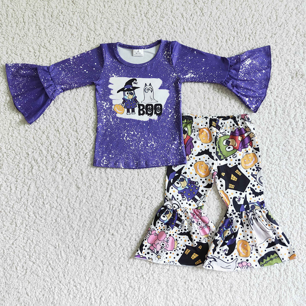 Baby Girls Halloween purple dog bell pants clothes sets
