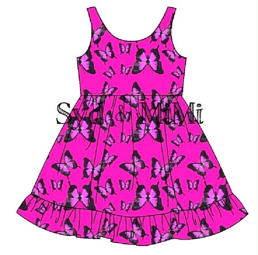 Preorder moq 5 Baby Girls Butterfly Sleeveless Knee Length Dresses