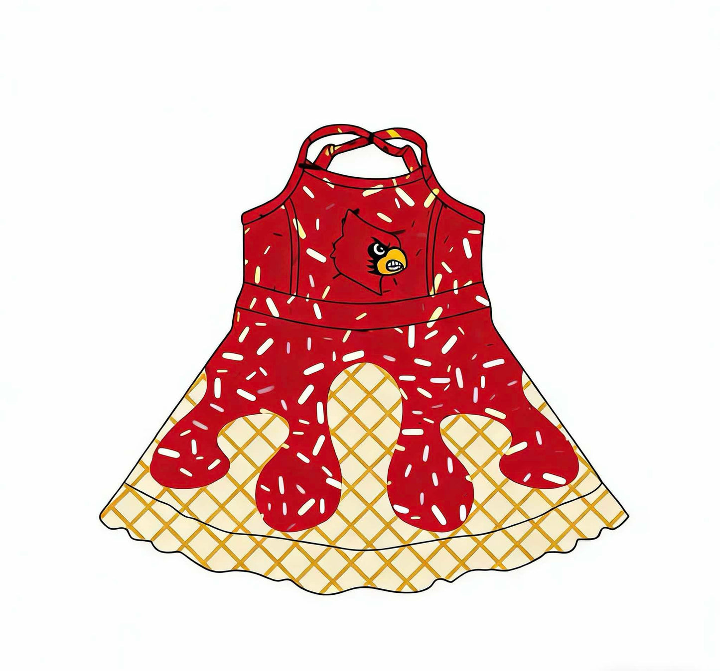 Preorder moq 5 Baby Girls Straps Red Birds Shorts Team Ruffle Knee Length Dresses