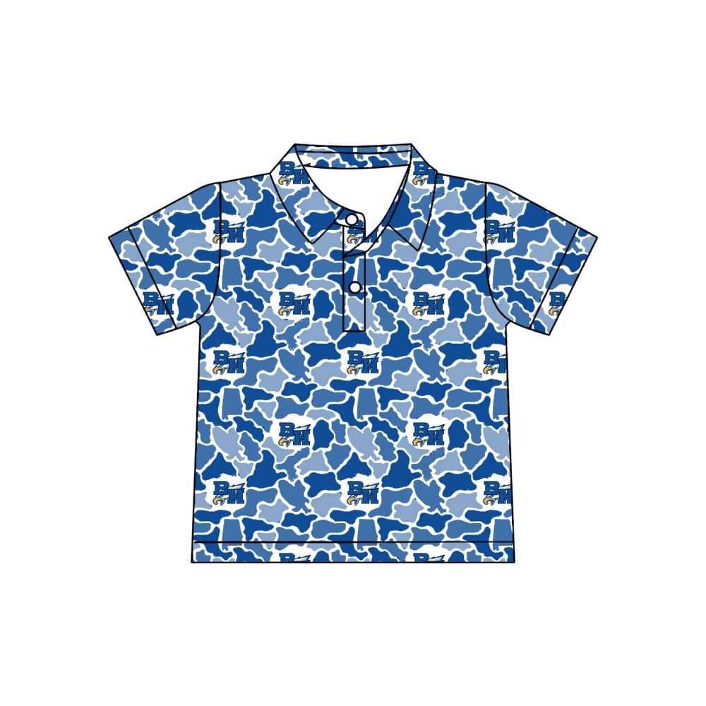 Preorder (moq 5)Baby Boys BH Eagle Short Sleeve Blue Camo Team Zip Pullovers Top