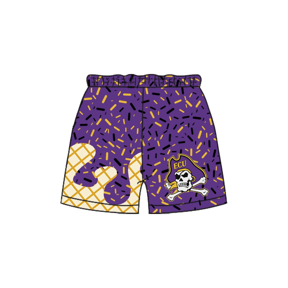 Preorder moq 5 Baby Boys Purple Sprinkles ECU Team Shorts Bottom