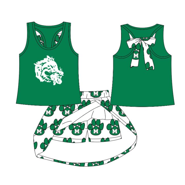 Preorder (moq 5)Baby Girls Green Monahans Loboes Top Skorts Team Sets