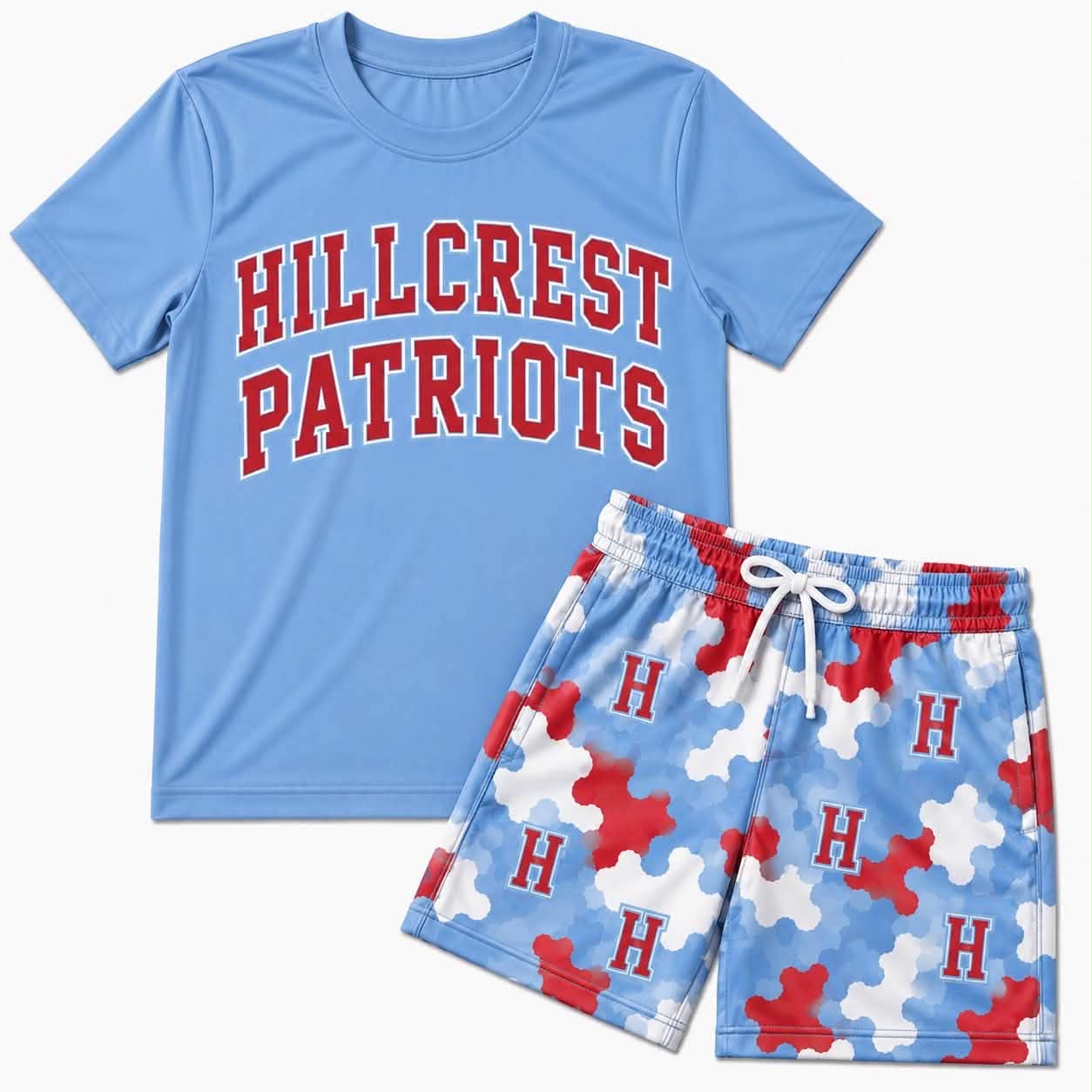 Preorder moq 5 Baby Boys Hillcrest Pats Blue Top Short Team Clothes Sets