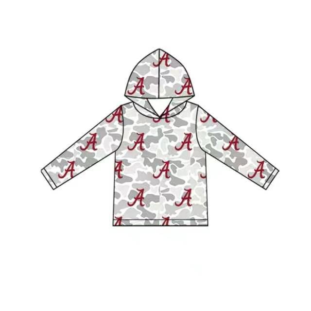 Preorder (moq 5)Baby Boys Long Sleeve Grey Camo Alabama Team Hoodies Top