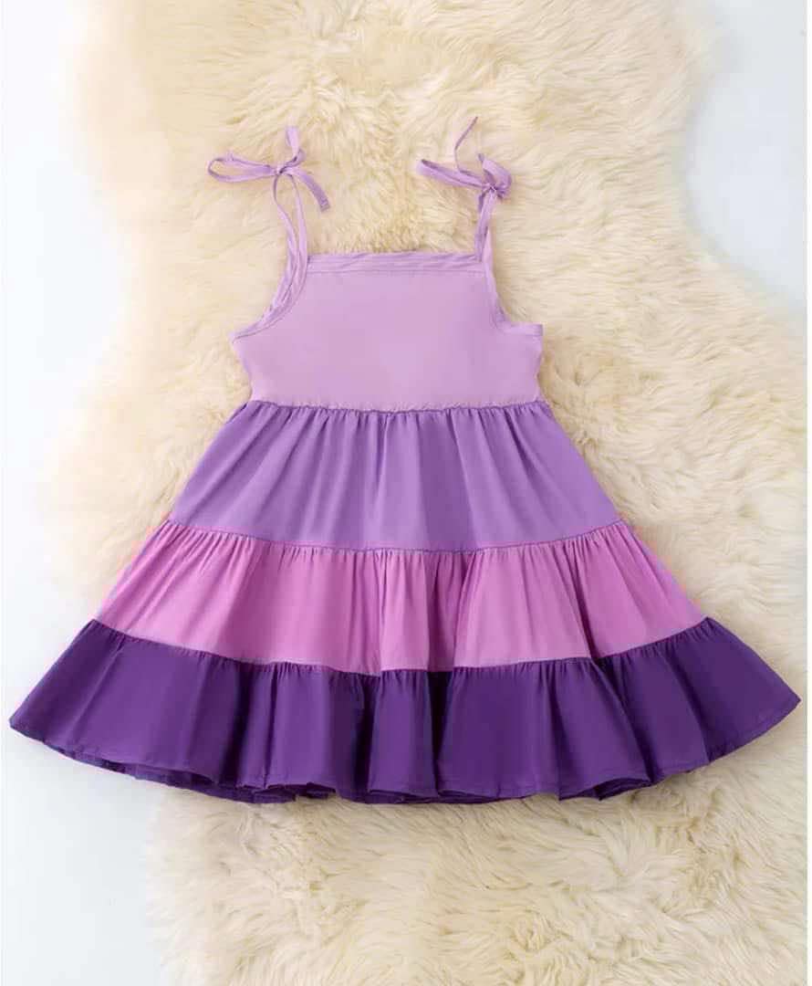 Preorder (moq 5)Baby Girls Purple Straps Summer Knee Length Dresses