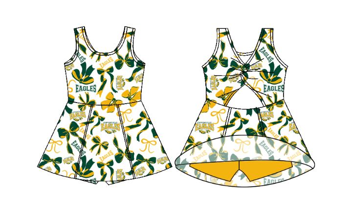 Preorder (moq 5)Baby Girls Sleeveless Bows Eagles Shorts Team Knee Length Dresses