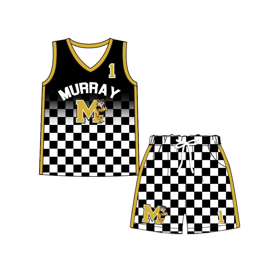 Preorder (moq 5)Baby Boys Milk silk Murray Basketball Team Shirt Shorts Sets