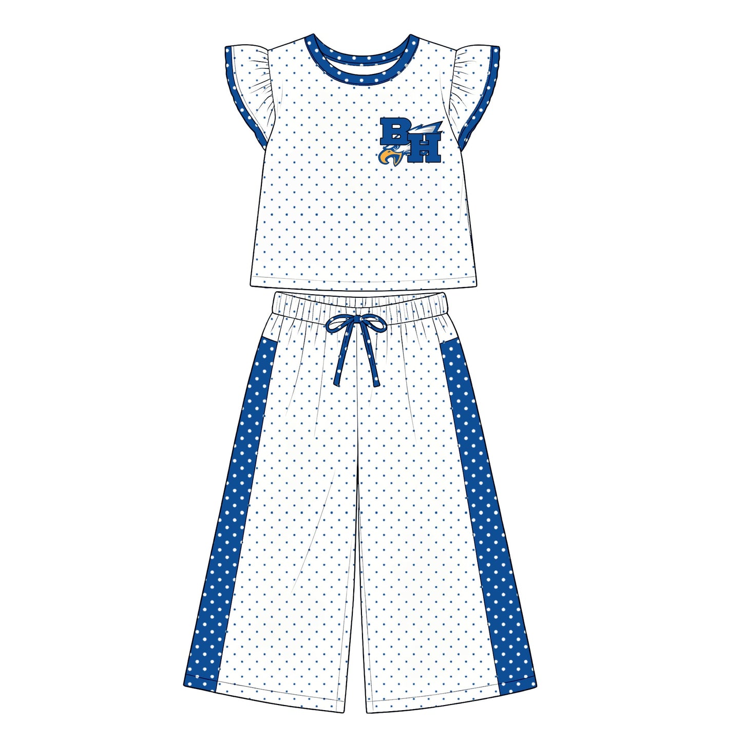 Preorder (moq 5)Baby Girls BH Eagles Polka Dots Top Flare Pants Team Clothes Sets