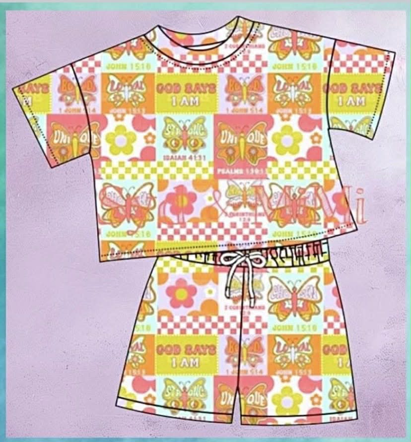 Preorder moq 5 Baby Girls Butterfly Short Sleeve Top Shorts Clothes Sets