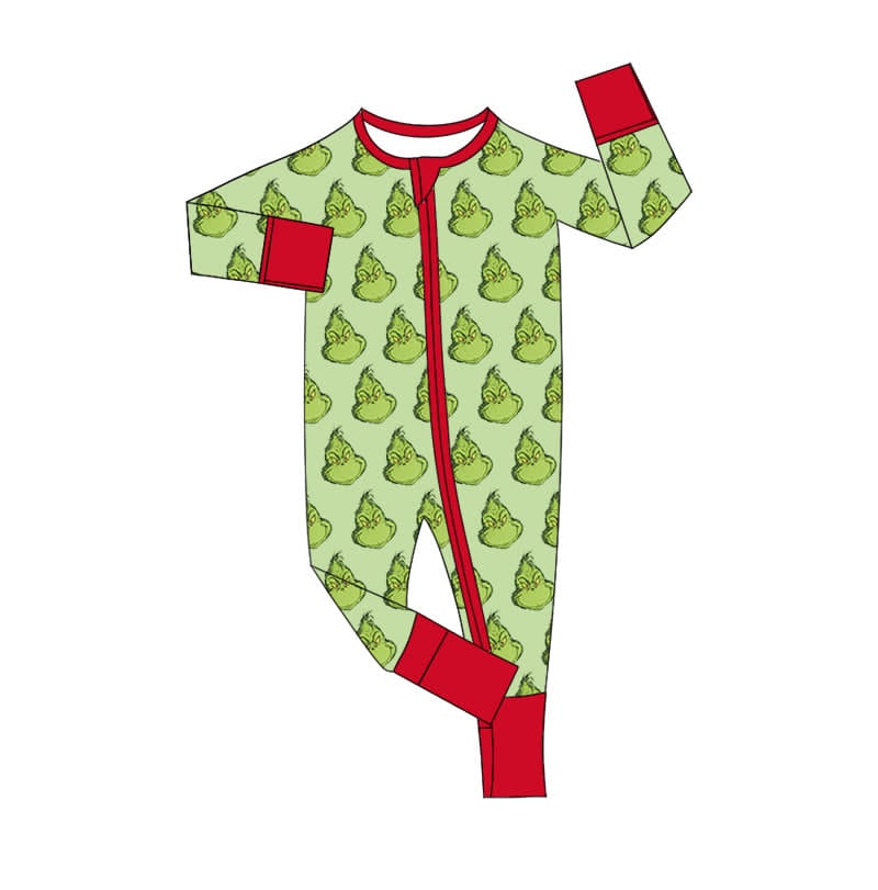 Preorder(moq 8)Baby Boys Christmas Grin Zipper Footie Rompers