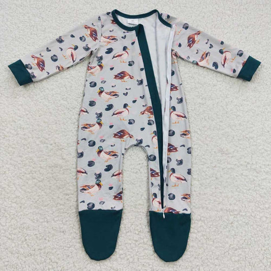 Baby Girls Green Duck Long Sleeve Rompers