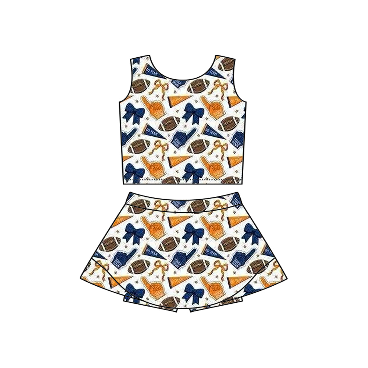 Preorder moq 5 Baby Girls Sleeveless Football Bows Cheer Vest Top Skorts Team Set