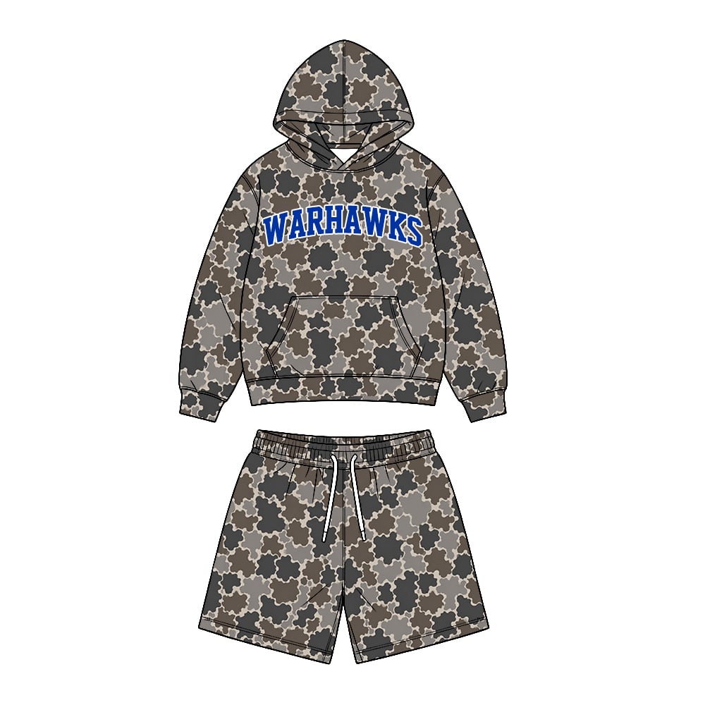 Preorder (moq 5) Baby Boys Warhawks Dark Camouflage Hoodie Short Team Clothes Sets