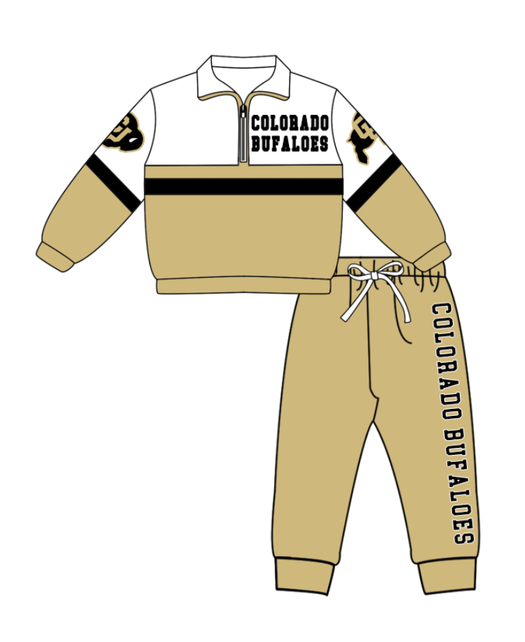 Preorder (moq 5)Baby Boys Colorado Bufaloes Zipper Pullover Jogger Pants Team Clothes Set