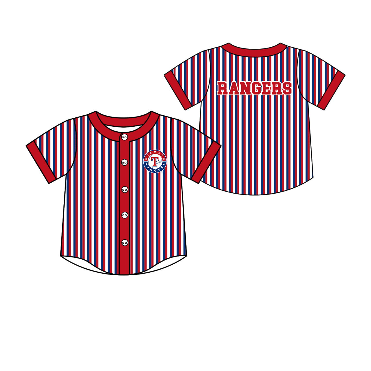 Preorder (moq 5)Baby Boys Short Sleeve Rangers Stripe Team Button T-shirts Top