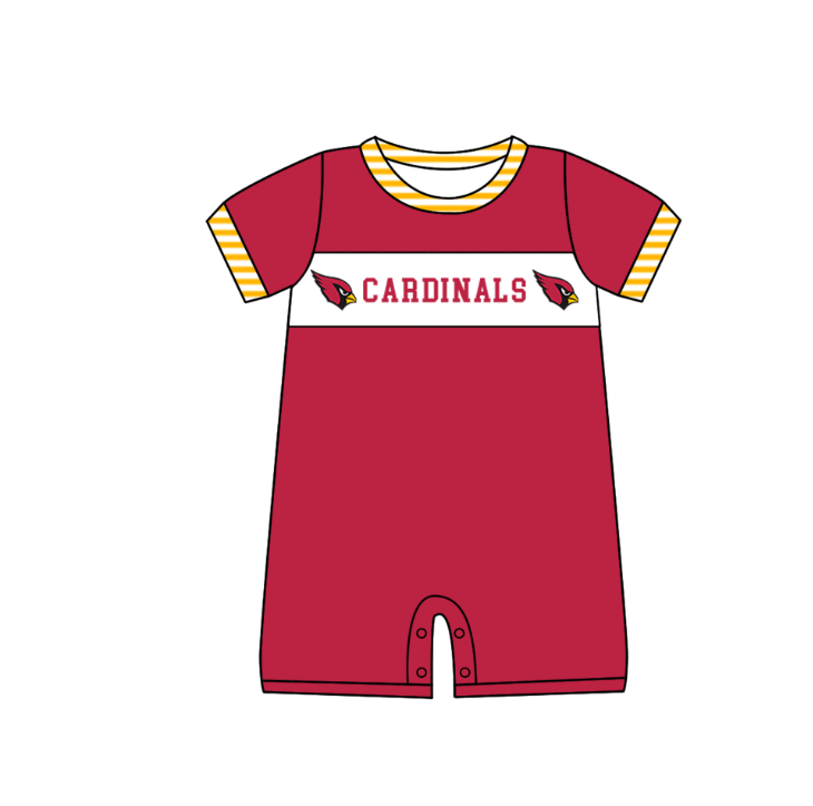 Preorder (moq 5)Baby Boys Red Short Sleeve Cardinals Team Rompers