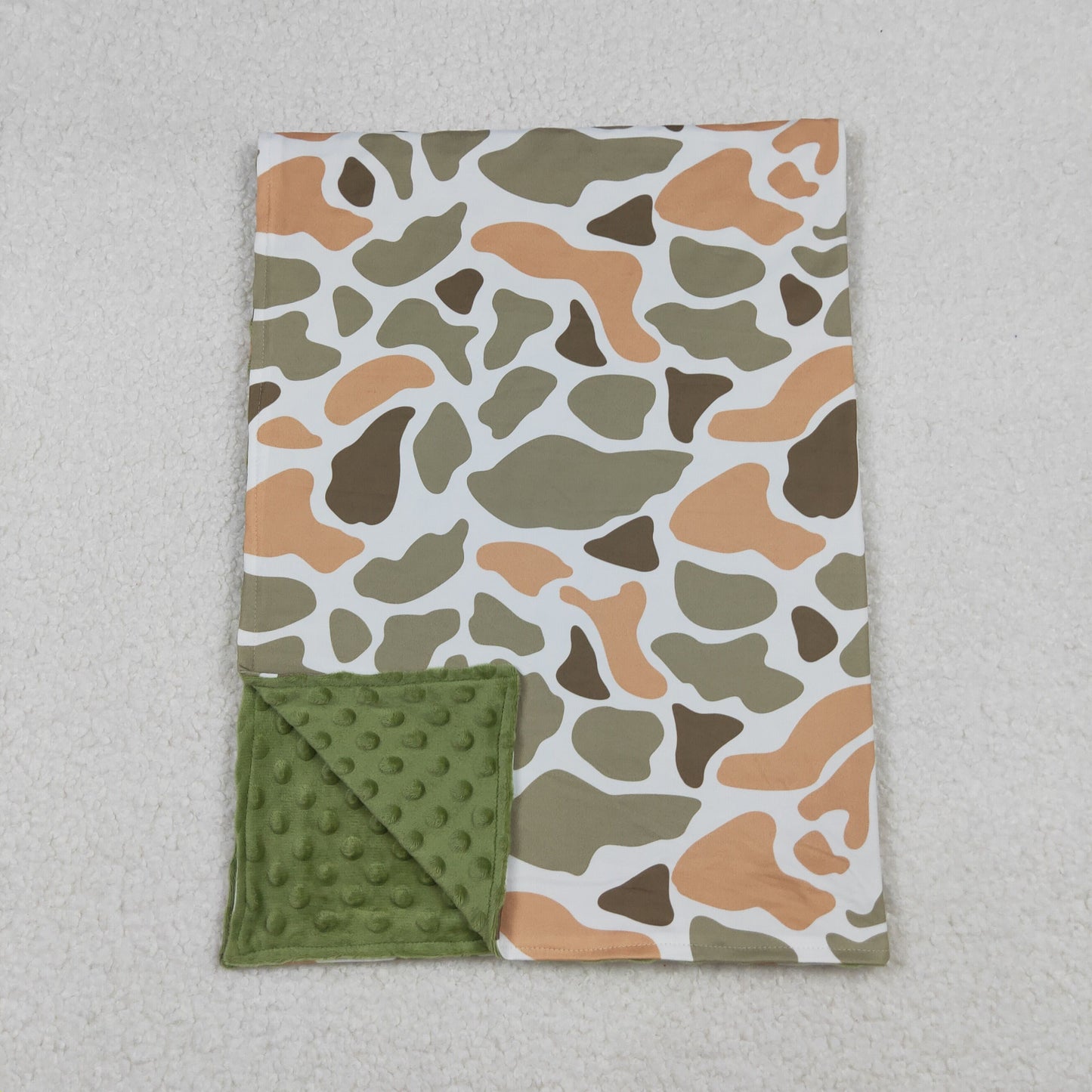 Baby Kids Green Orange Camo Print Blankets