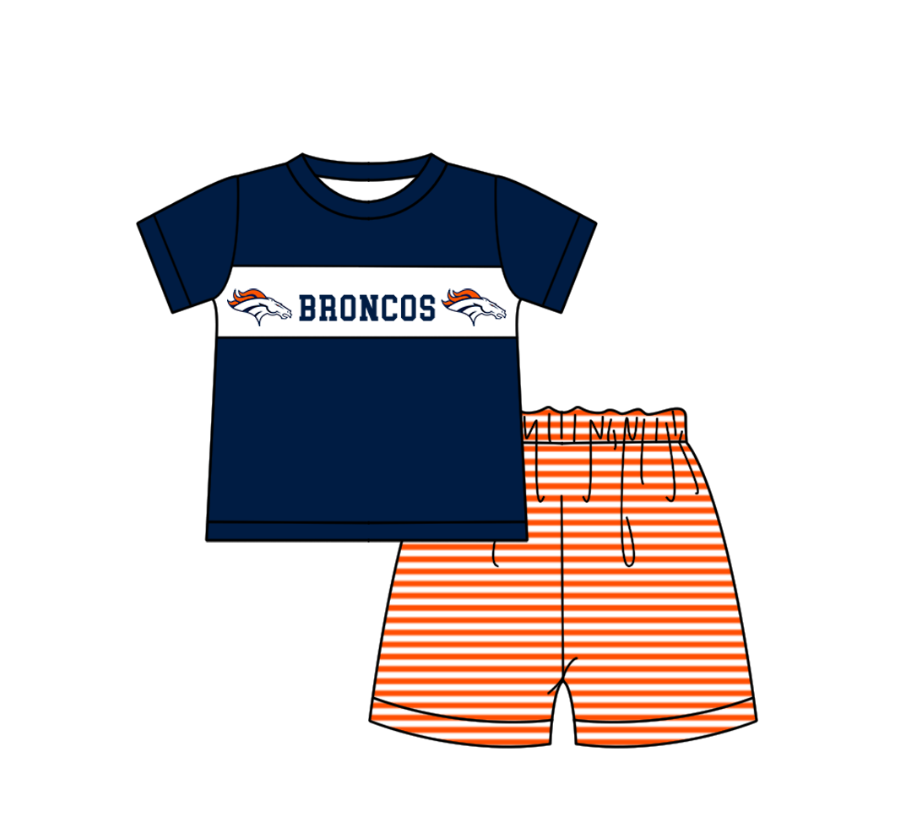 Preorder (moq 5)Baby Boys Short Sleeve Broncos Top Stripe Shorts Team Clothes Sets