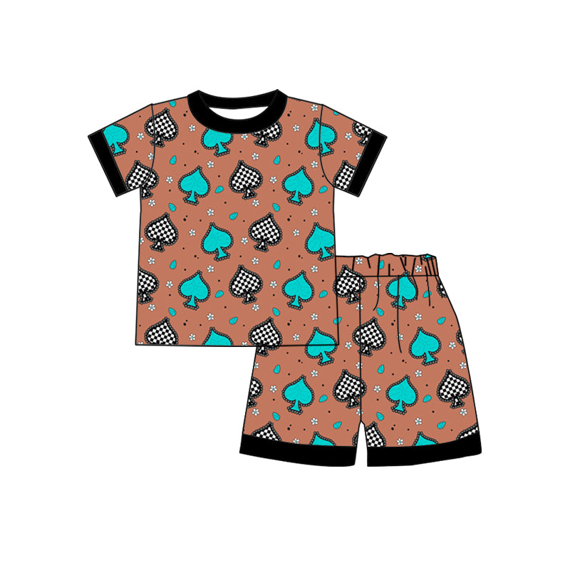 Preorder (moq 5)Baby Girls Western Turquoise Top Shorts Pajamas Clothes Sets