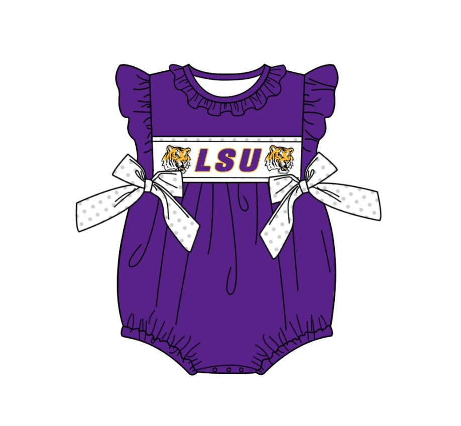 Preorder(moq 5)Baby Infant Girls LSU Tiger Team Purple Sleepers Rompers