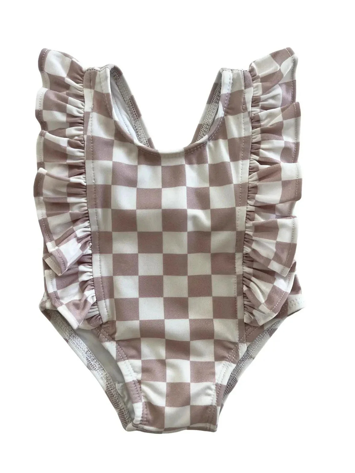 Preorder (moq 5)Baby Girls Checkered Ruffles One Piece Swimsuits